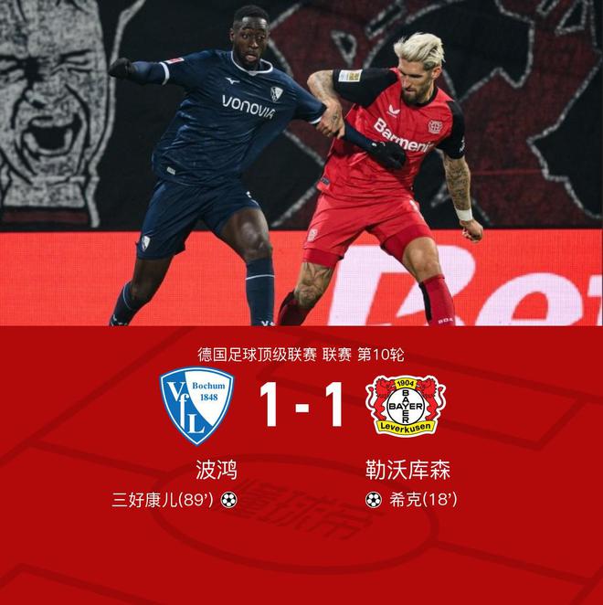 波鴻勒沃庫(kù)森1-1，?？诉M(jìn)球，康兒平球