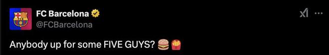 國家德比狂進(jìn)5球，巴薩官推問：想吃FIVE GUYS？