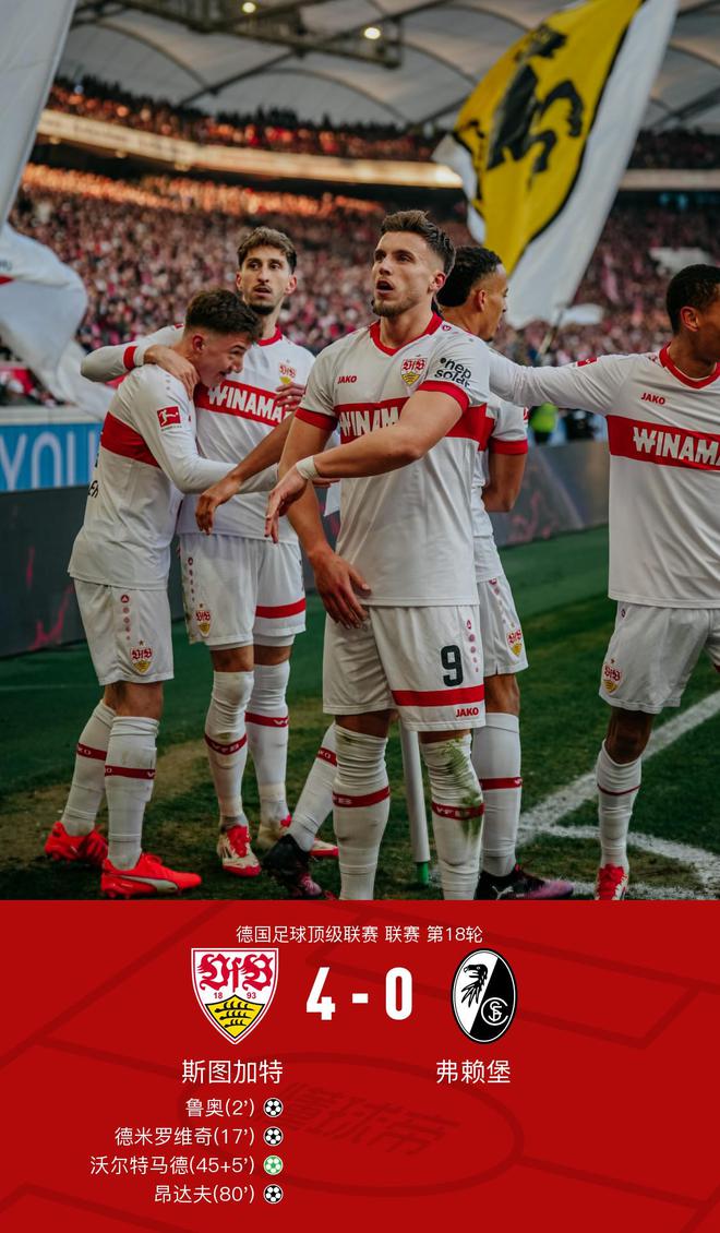 斯圖加特三連勝，4-0弗賴堡，施蒂勒雙助攻